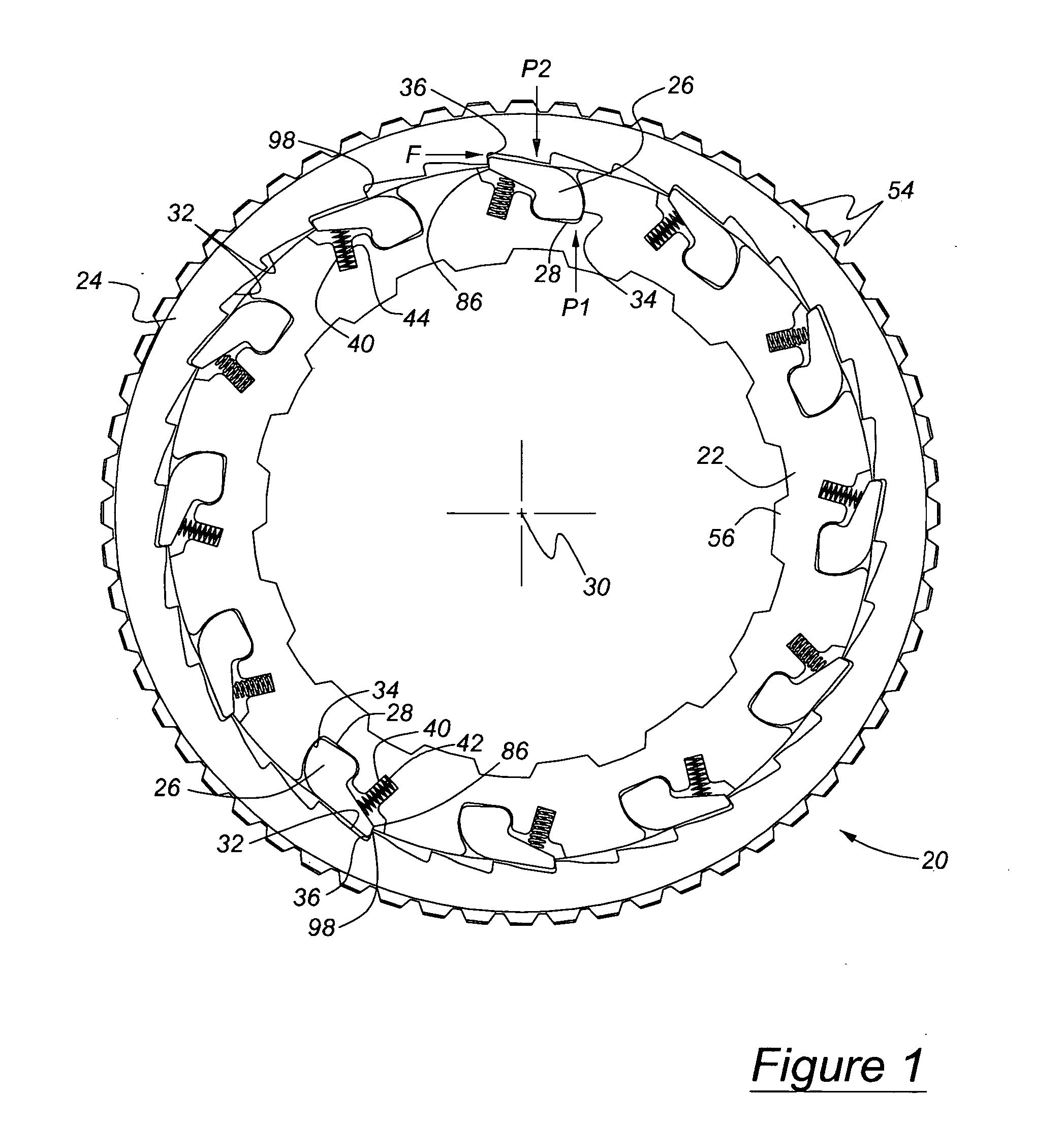 Ratcheting one-way clutch having rockers retained in closed pockets