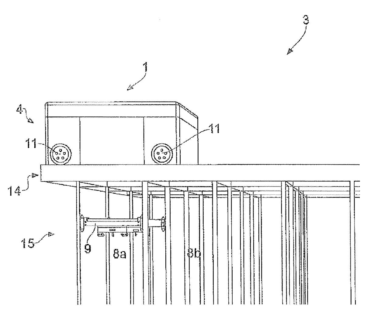 Robot for transporting storage bins