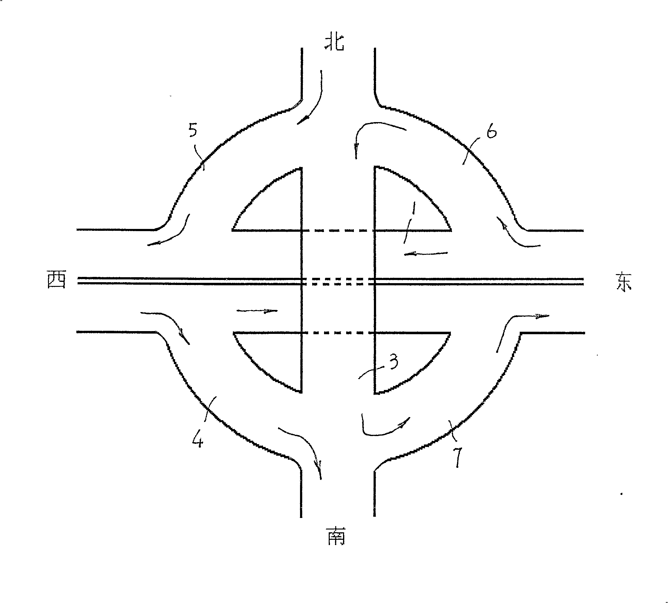 Bridge tunel combined crossing road on different level for crossroads