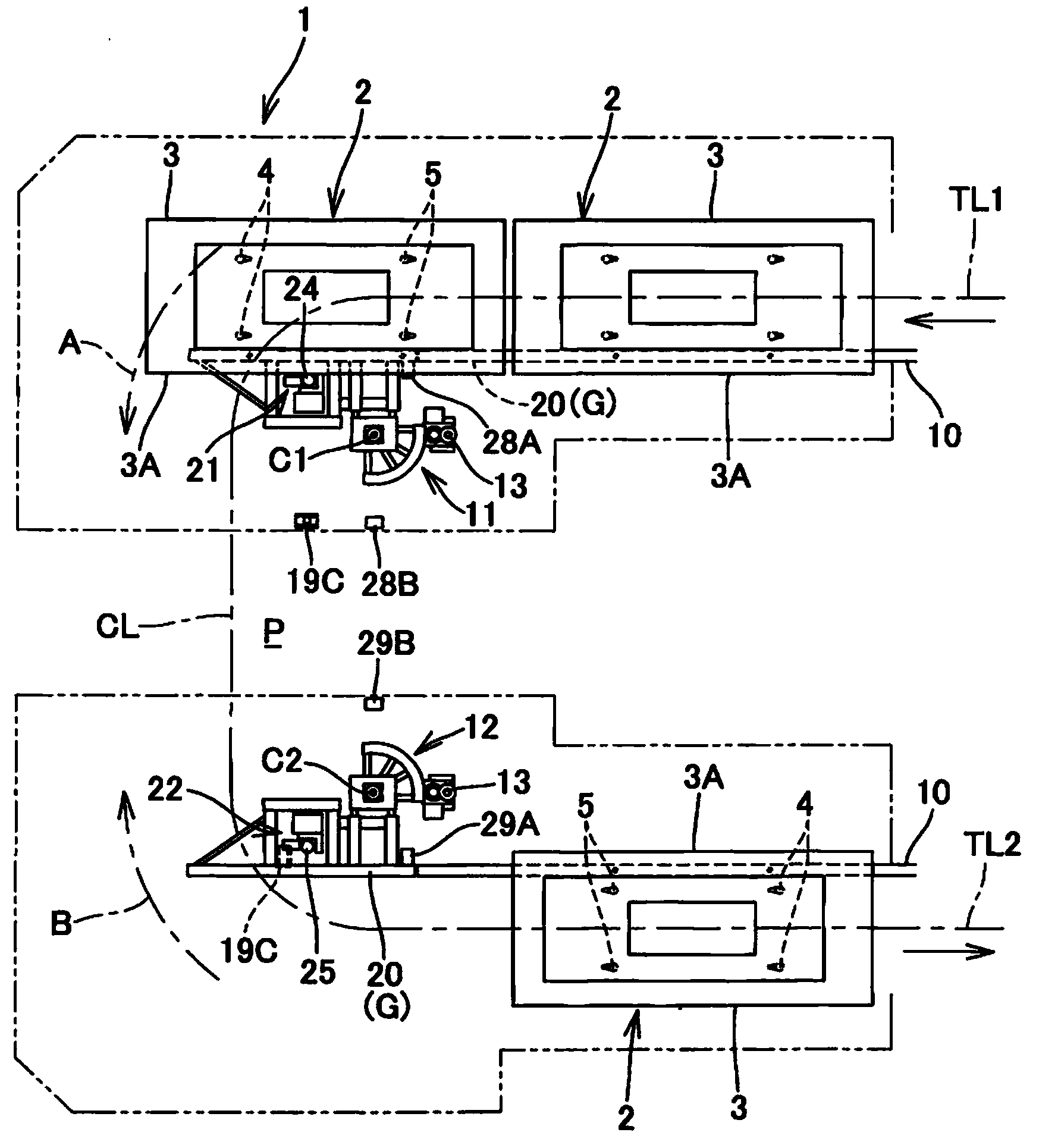 Transporting device for passageway part traversing