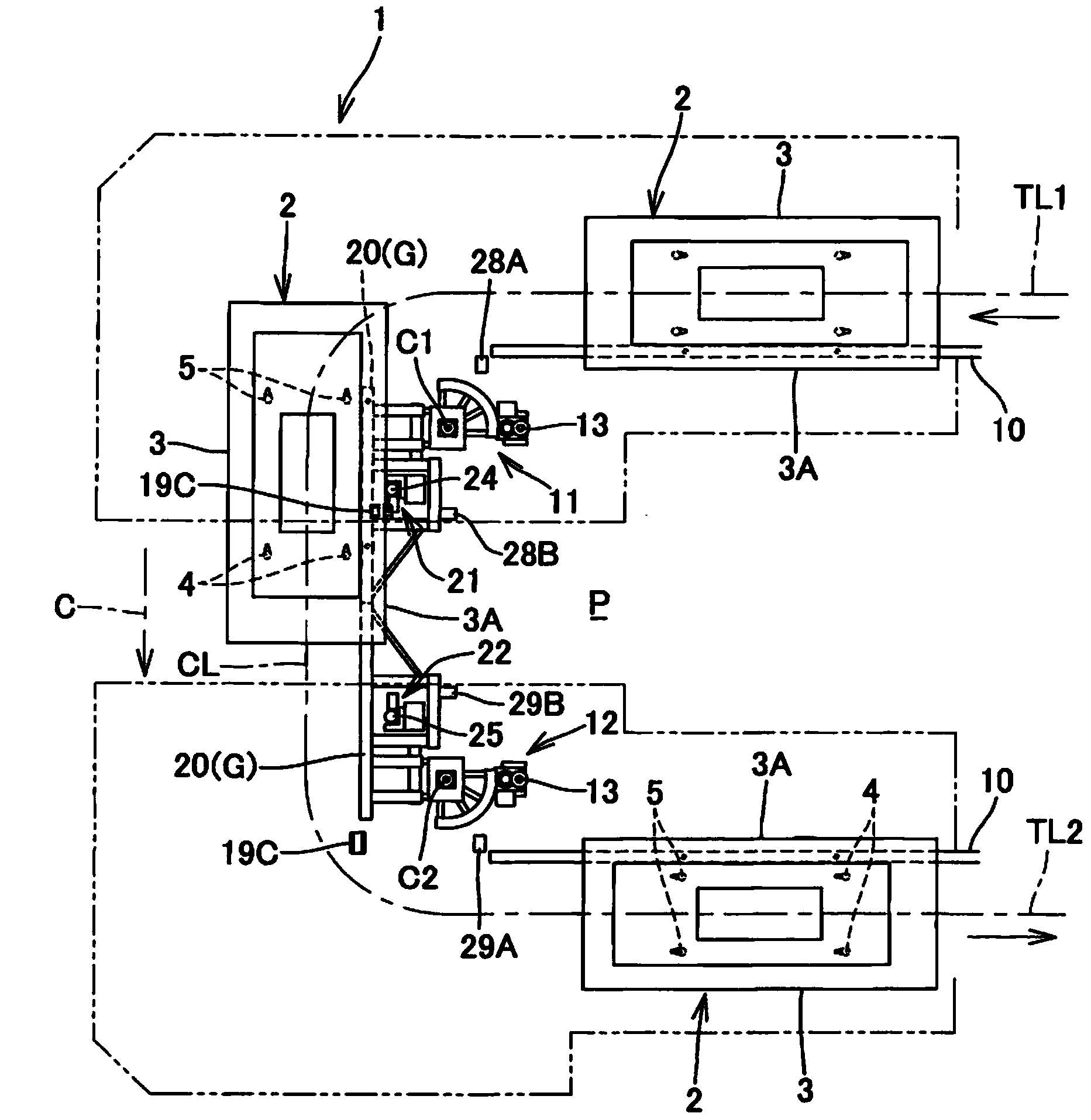 Transporting device for passageway part traversing