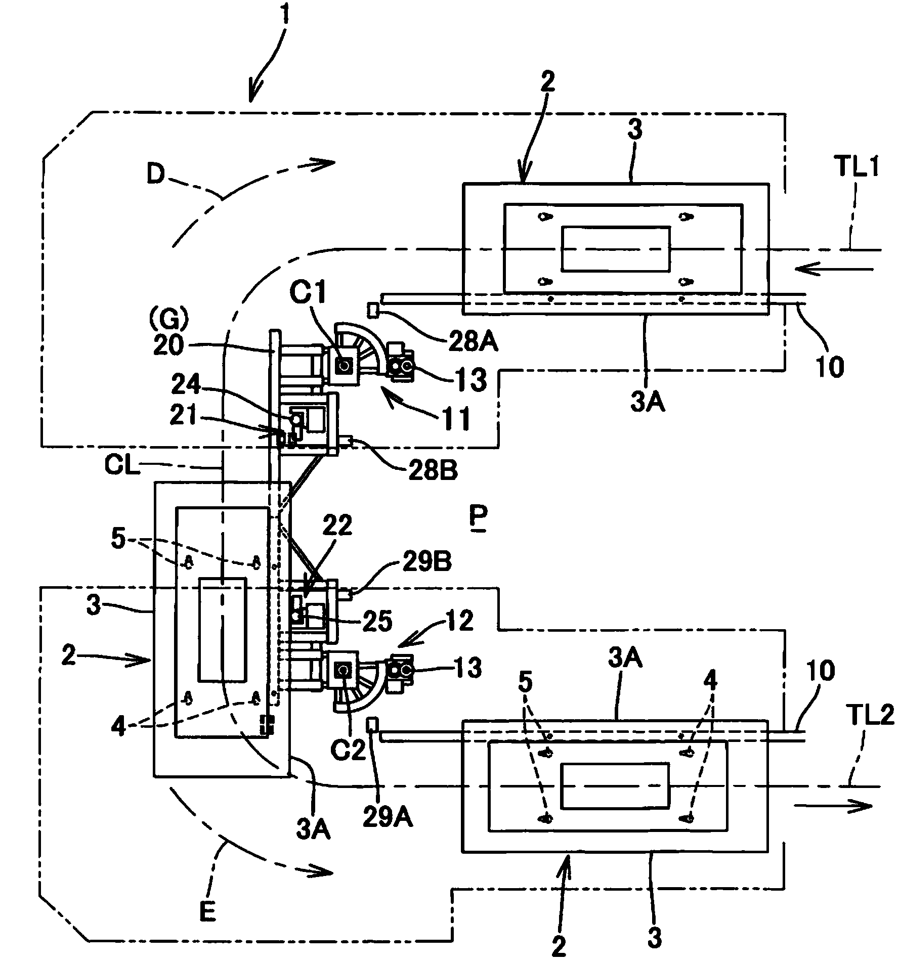 Transporting device for passageway part traversing