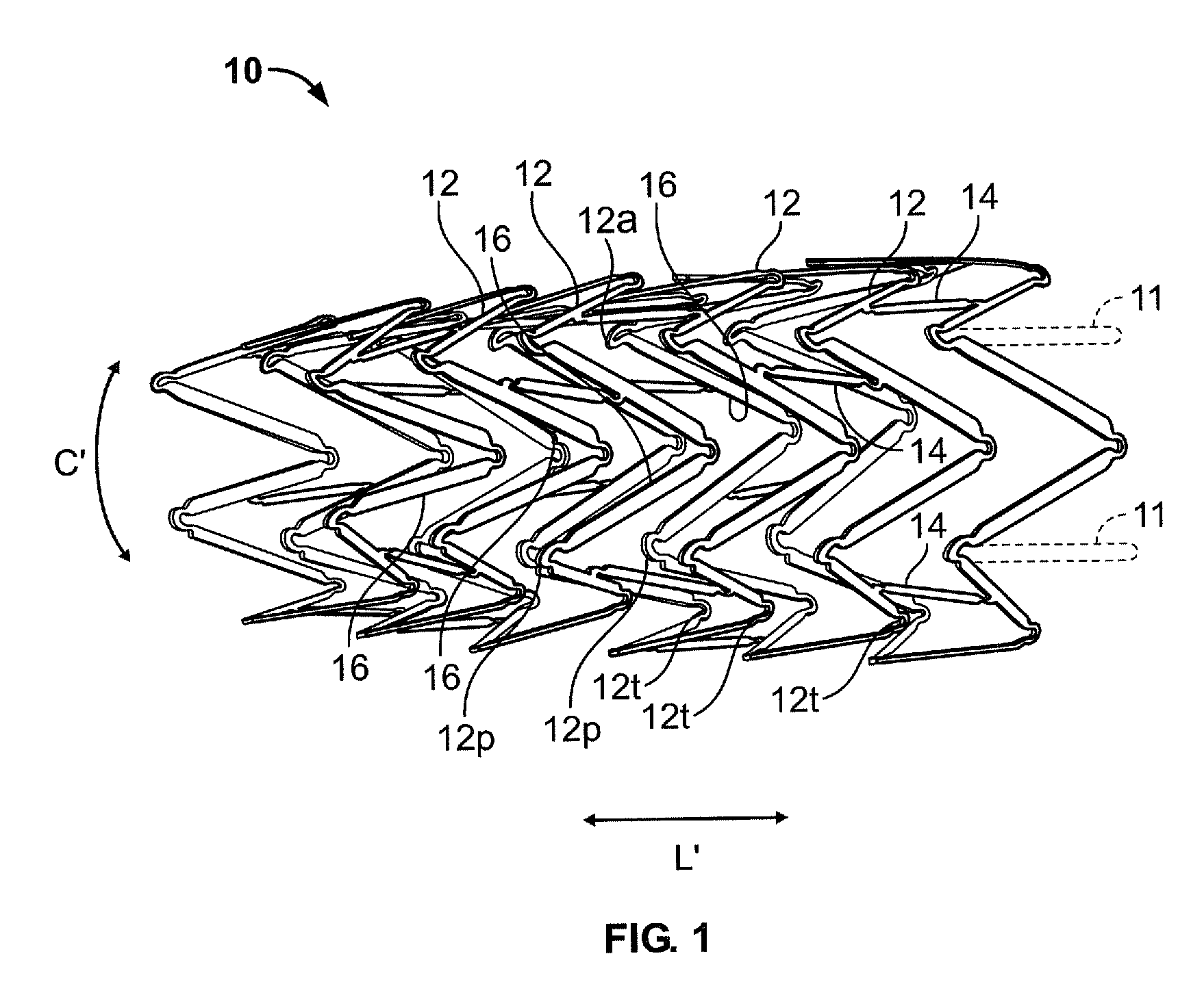 Endoluminal stent having mid-strut interconnecting members