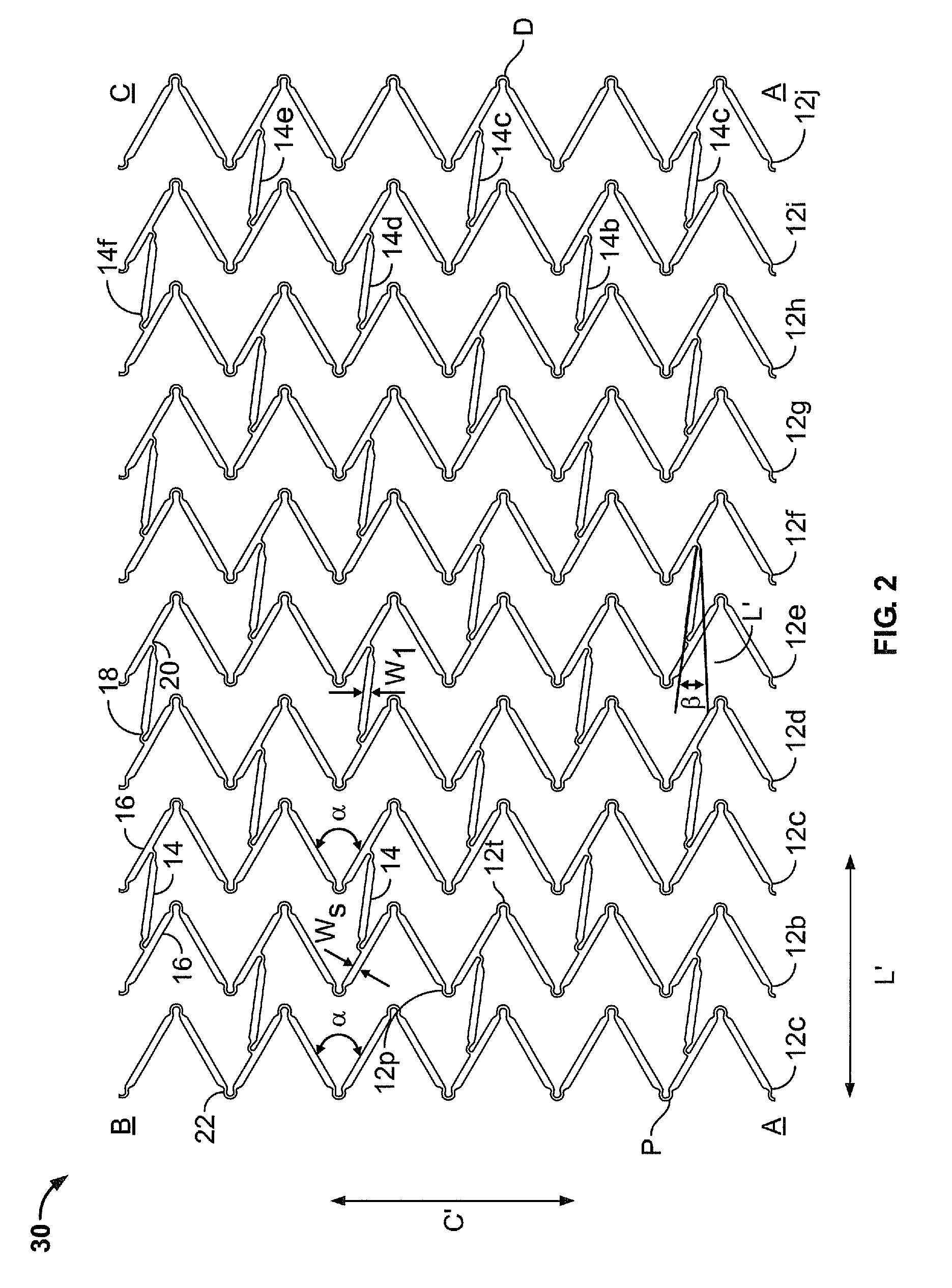 Endoluminal stent having mid-strut interconnecting members