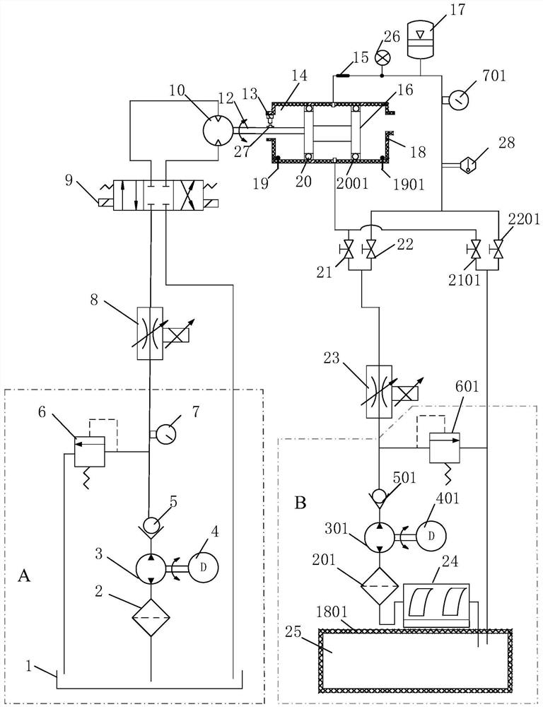 A detection device for the sealing performance of a rotary motion sealing ring that simulates a deep sea environment