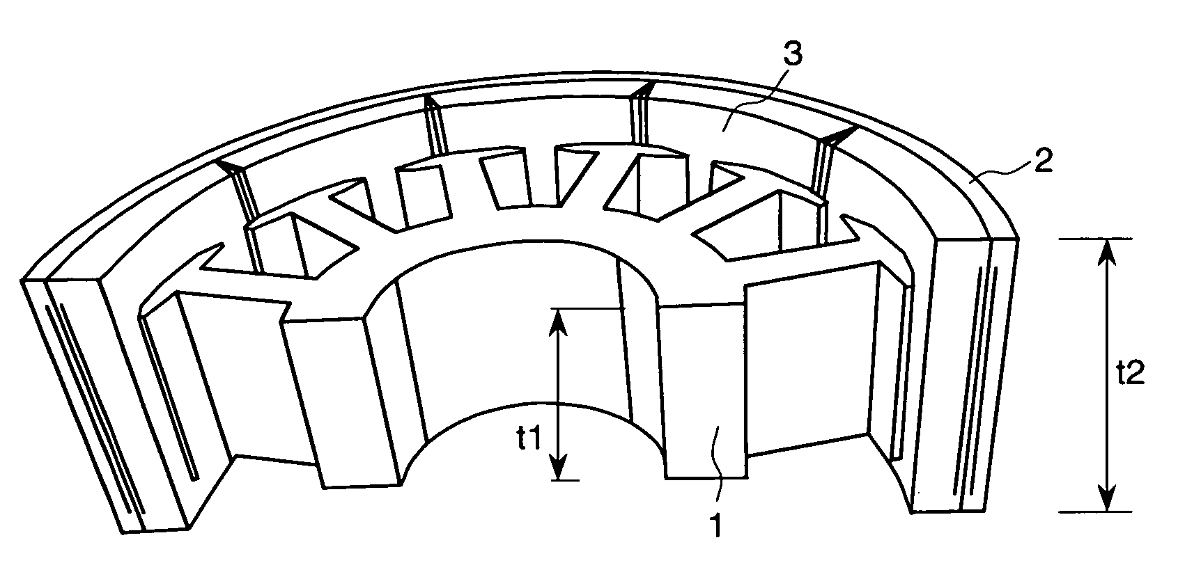 Motor having cores structure wherein magnetic circuit is designed in three dimensional configuration