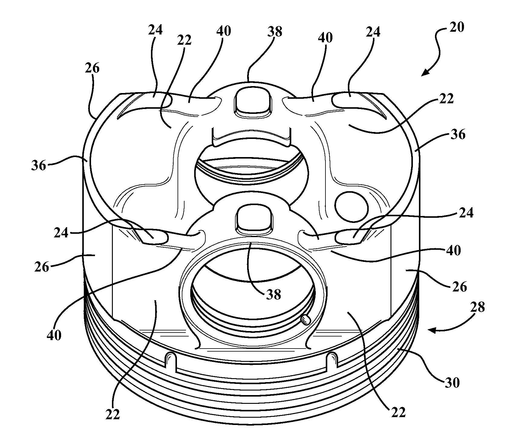 Steel piston with counter-bore design