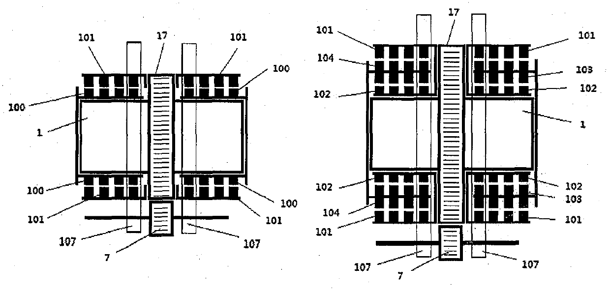 Cylinder body structure of hybrid opposite piston and mixed layer rotor and stator engine