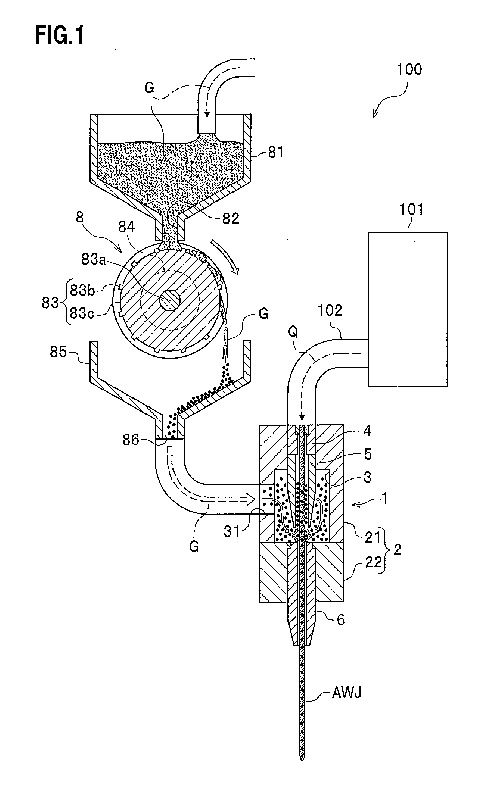 Abrasive water jet nozzle and abrasive water jet machine