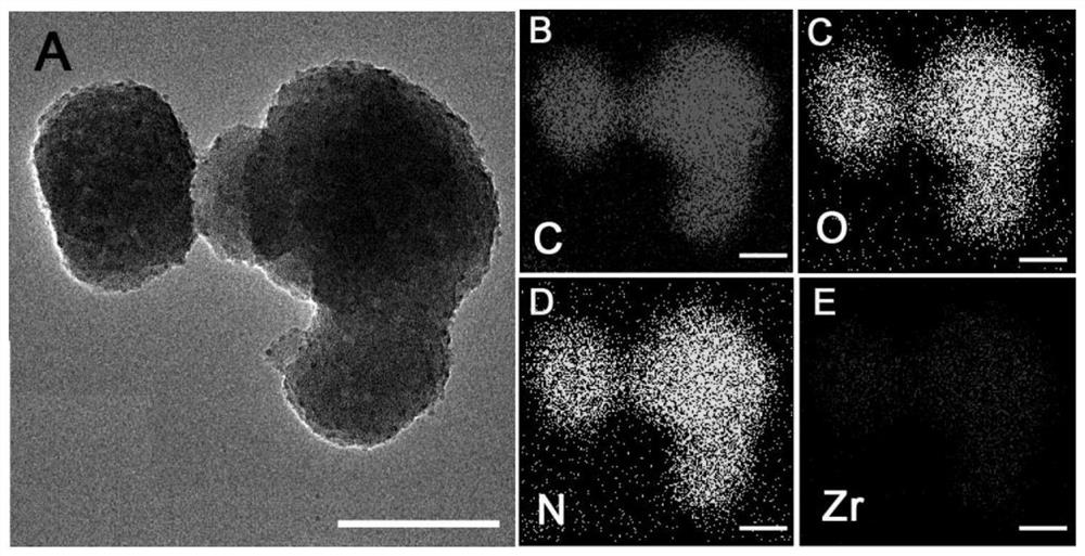 Polydopamine-coated zirconium-based metal organic material as well as preparation method and application thereof