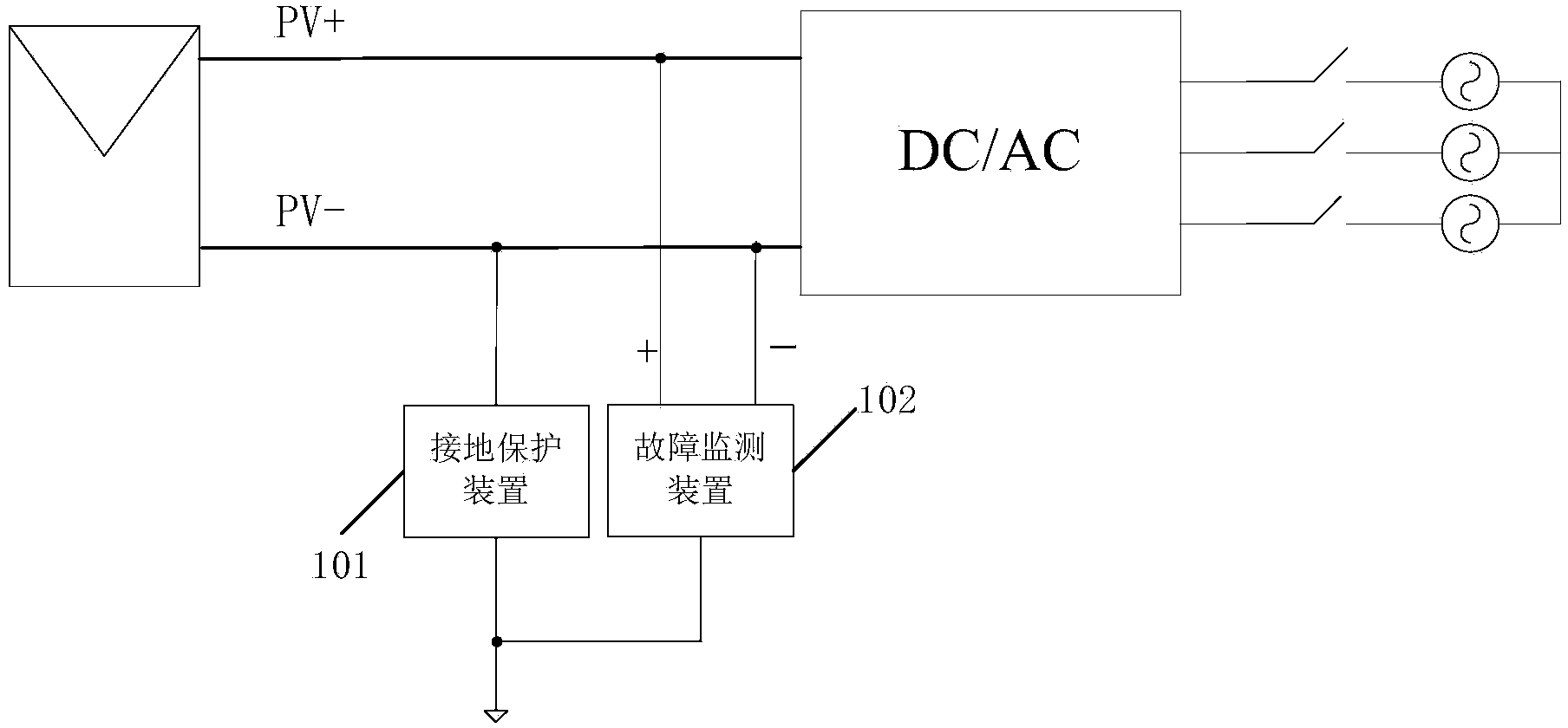 Monopole grounding system and device and method for grounding protection and fault monitoring