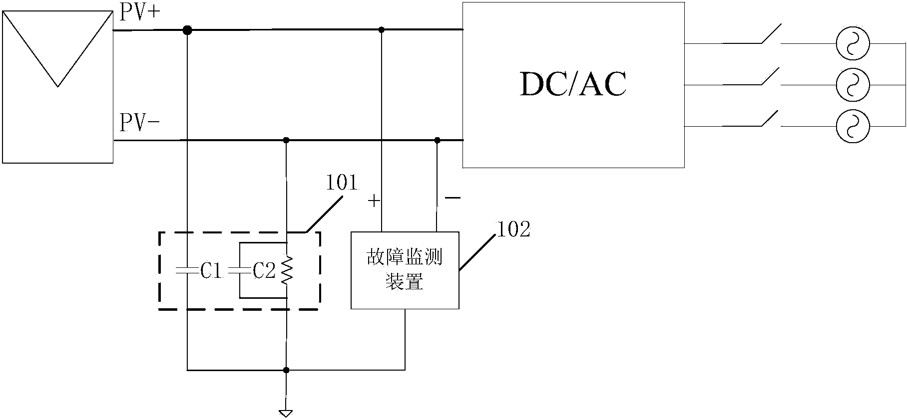 Monopole grounding system and device and method for grounding protection and fault monitoring