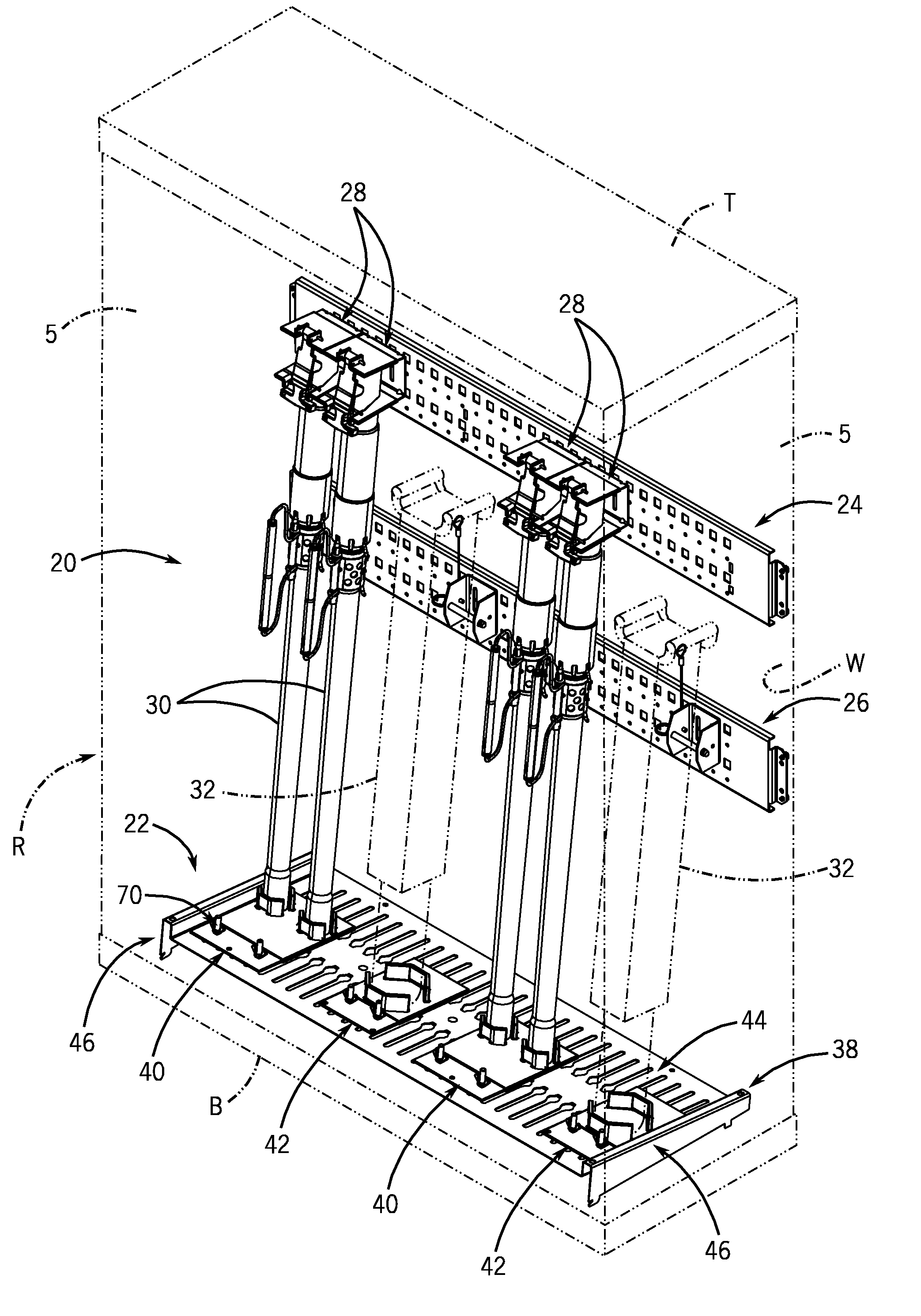 Support arrangement for the lower end of an upright elongated article, such as a firearm or related accessory