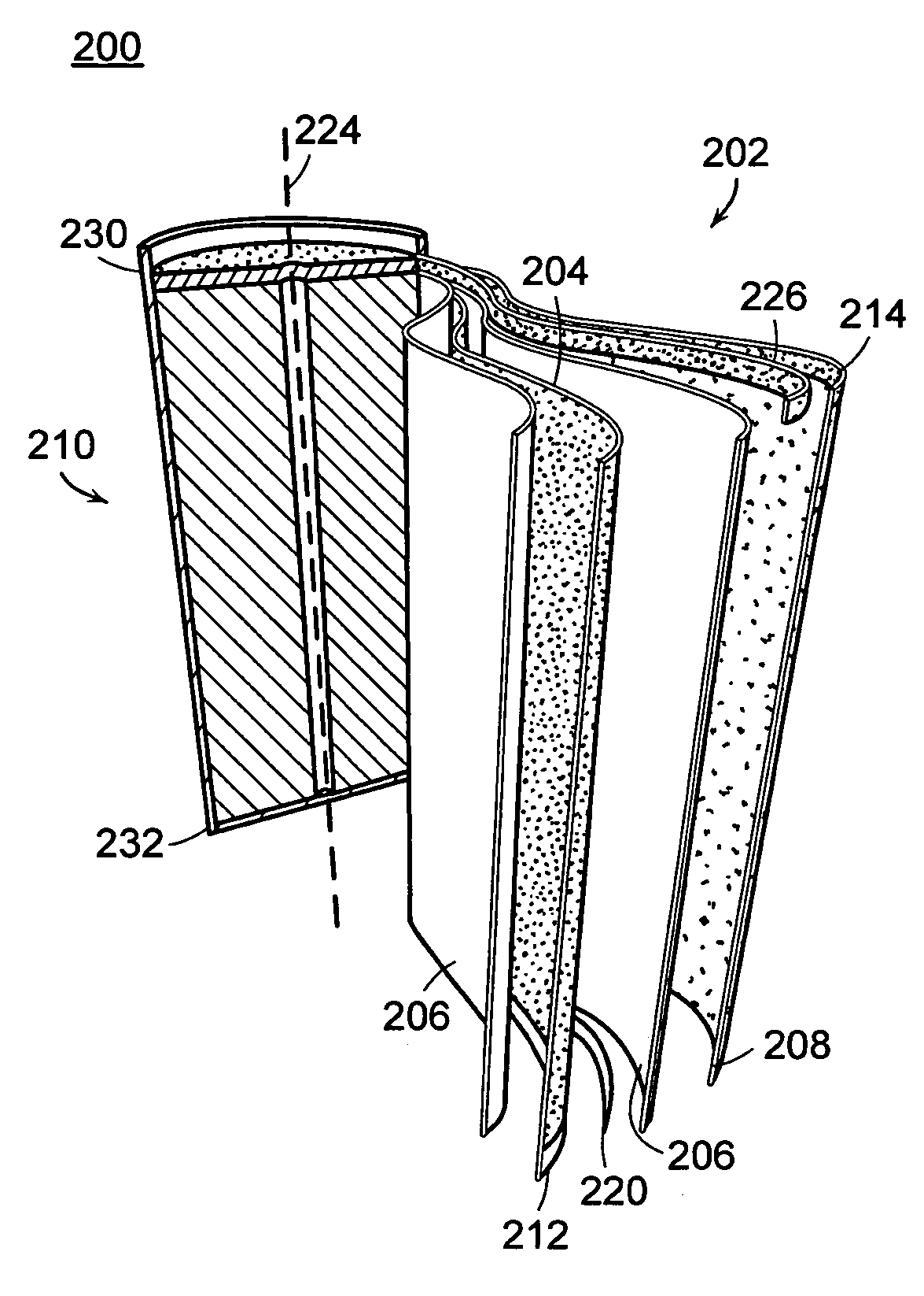 Low impedance layered battery apparatus and method for making the same