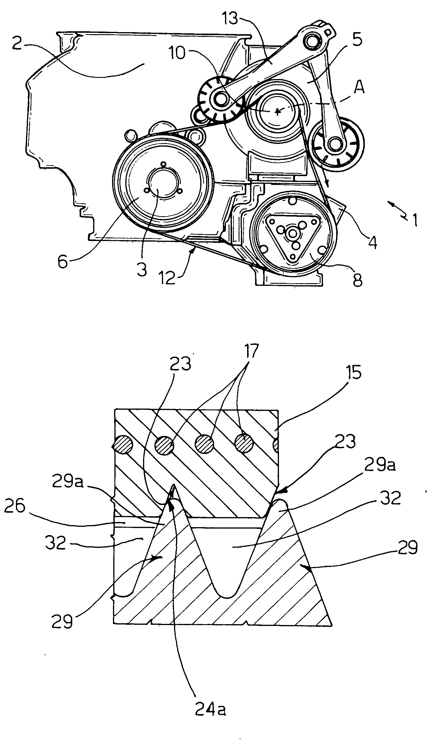 Belt drive assembly for driving accessory parts of an internal combustion engine, drive belt and pulleys suited to be used in said assembly