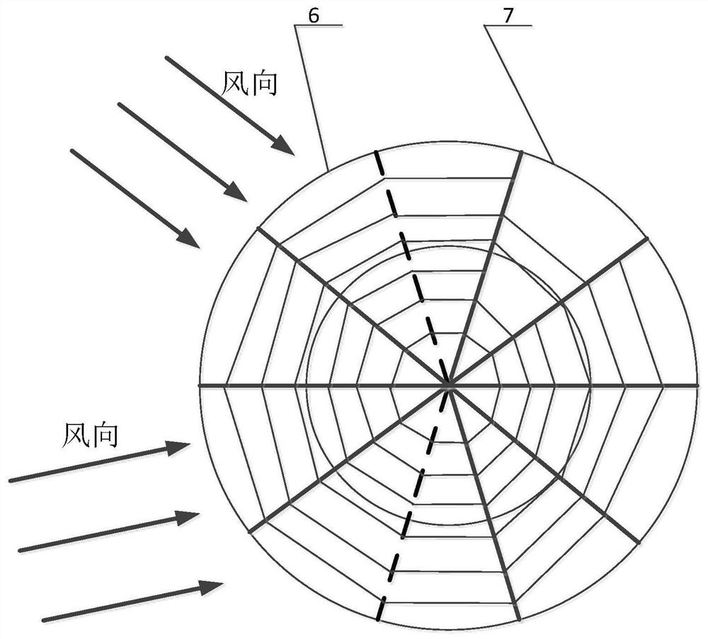 A method for arranging core components of a wet cooling tower in a region with stable wind direction