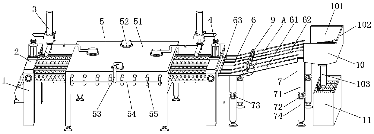 Continuous drying device used for production of silicon wafers and capable of automatically feeding and discharging