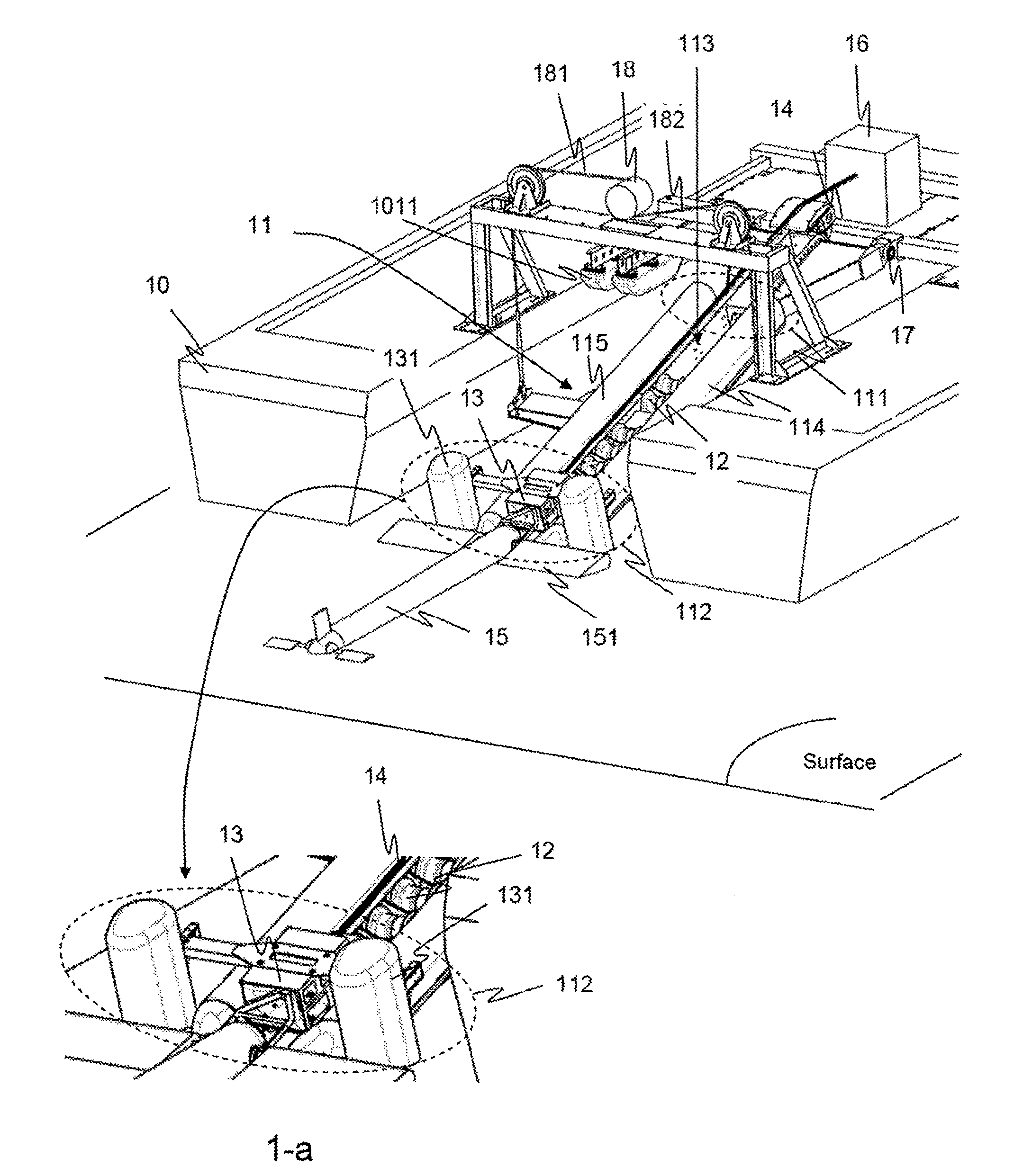 System for launching and recovering underwater vehicles, notably towed underwater vehicles