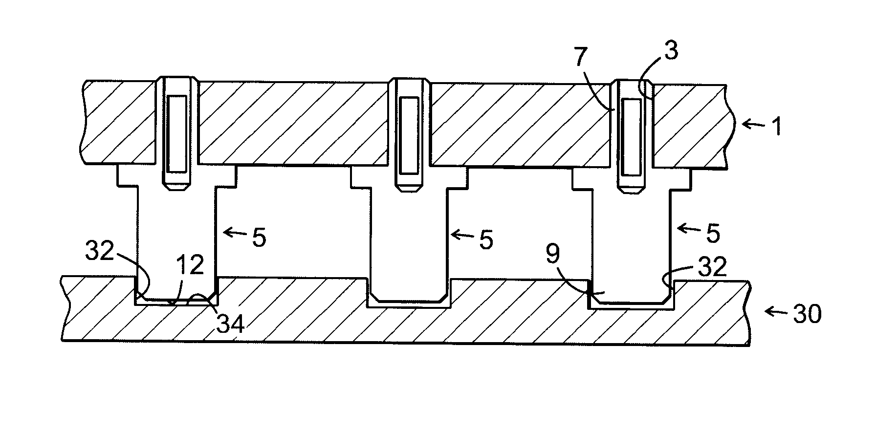 Method for mounting connection pins in a component carrier, a die tool for mounting connection pins, a component carrier forming a module for an electronic assembly, and such an assembly