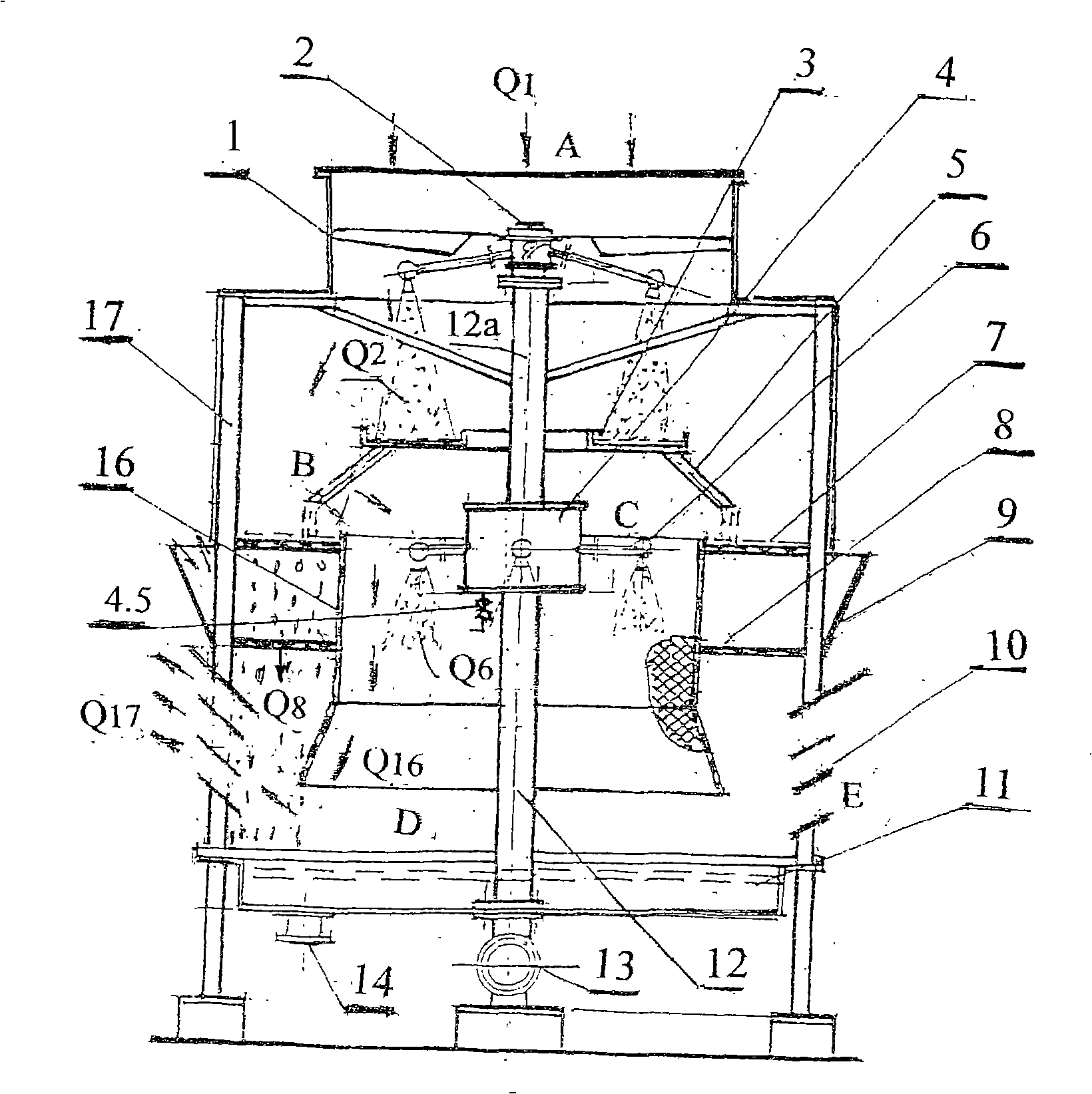 Mixed flow type atomizing propulsion aeration cooling tower