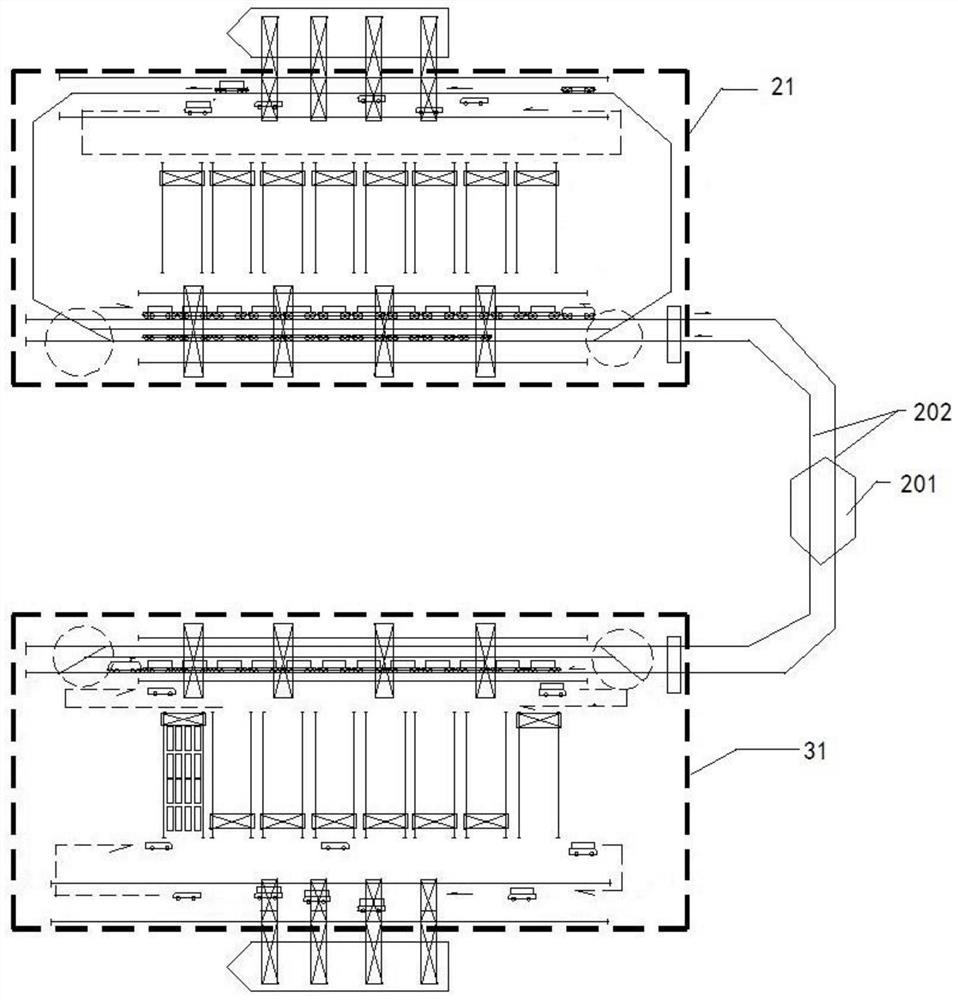 A river-ocean intermodal container transport system and method based on track-set trucks