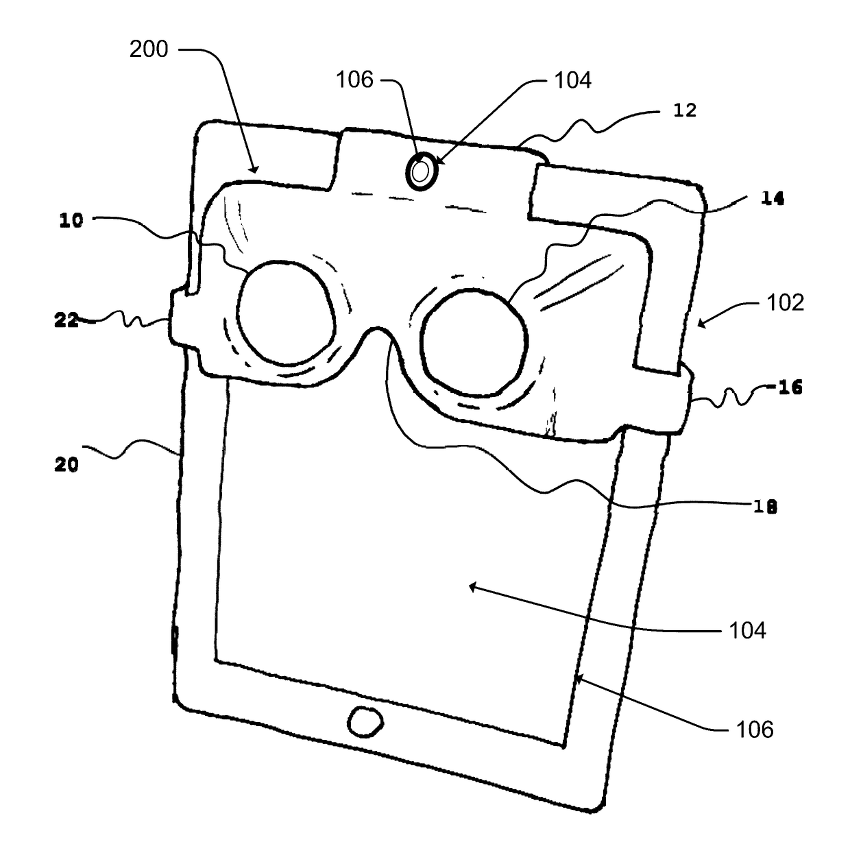 Method for interacting with virtual environment using stereoscope attached to computing device and modifying view of virtual environment based on user input in order to be displayed on portion of display