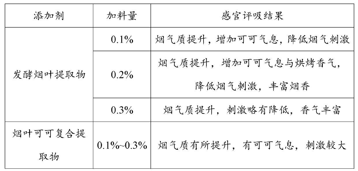 Tobacco leaf extract and cocoa extract composite fermentation perfume preparation method and applications of tobacco leaf extract and cocoa extract composite fermentation perfume in recombinant tobacco leaf