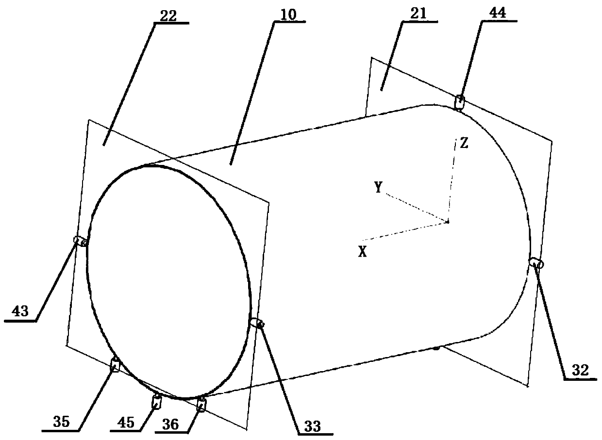 Test bench for realizing six-component force model building method and method for measuring vector thrust