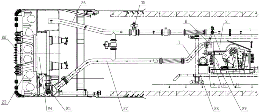 Mud water circulation and stone crushing system for shield tunneling machine