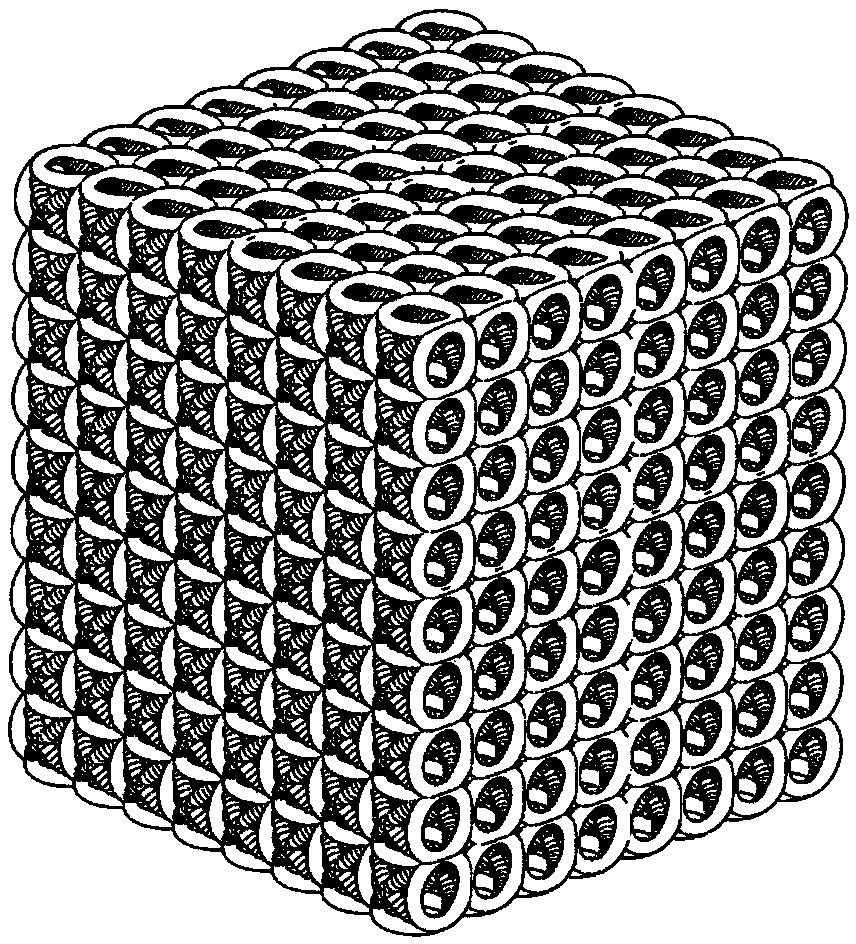 Porous implant filled with O-intersecting lines units