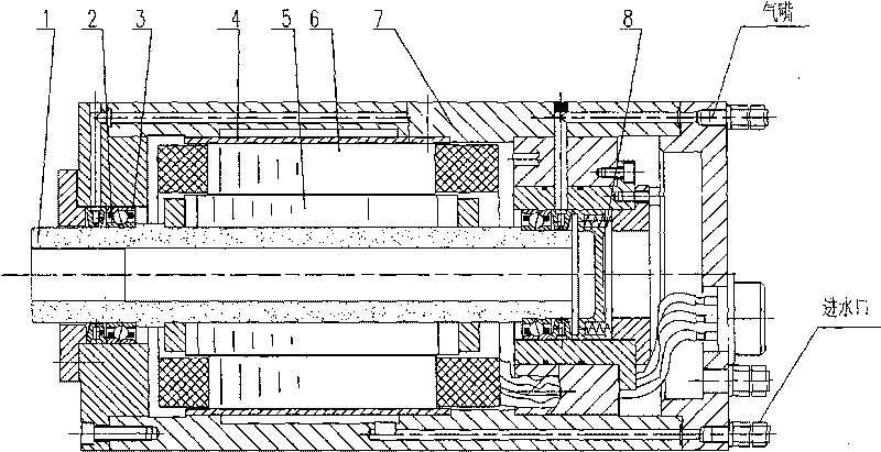 High-speed electric main shaft for mixed use of outer ring of steel bearing and inner ring of ceramic bearing