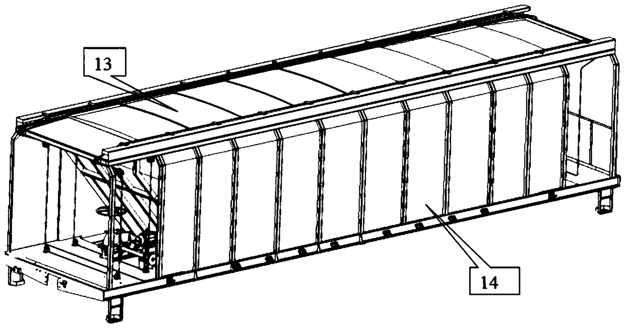 Large-opening folding type moving top cover of railway wagon