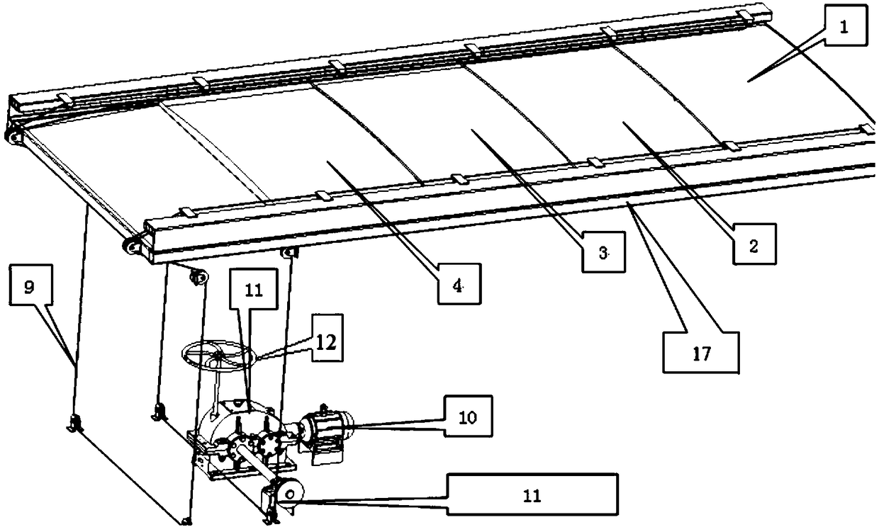 Large-opening folding type moving top cover of railway wagon