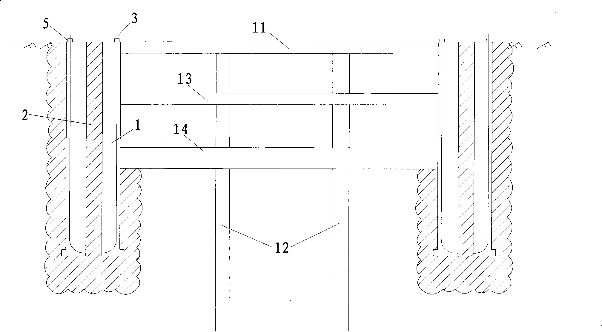 Construction method for underground buildings by rotary-spray shaft digging method cooperating with semi-inverse method