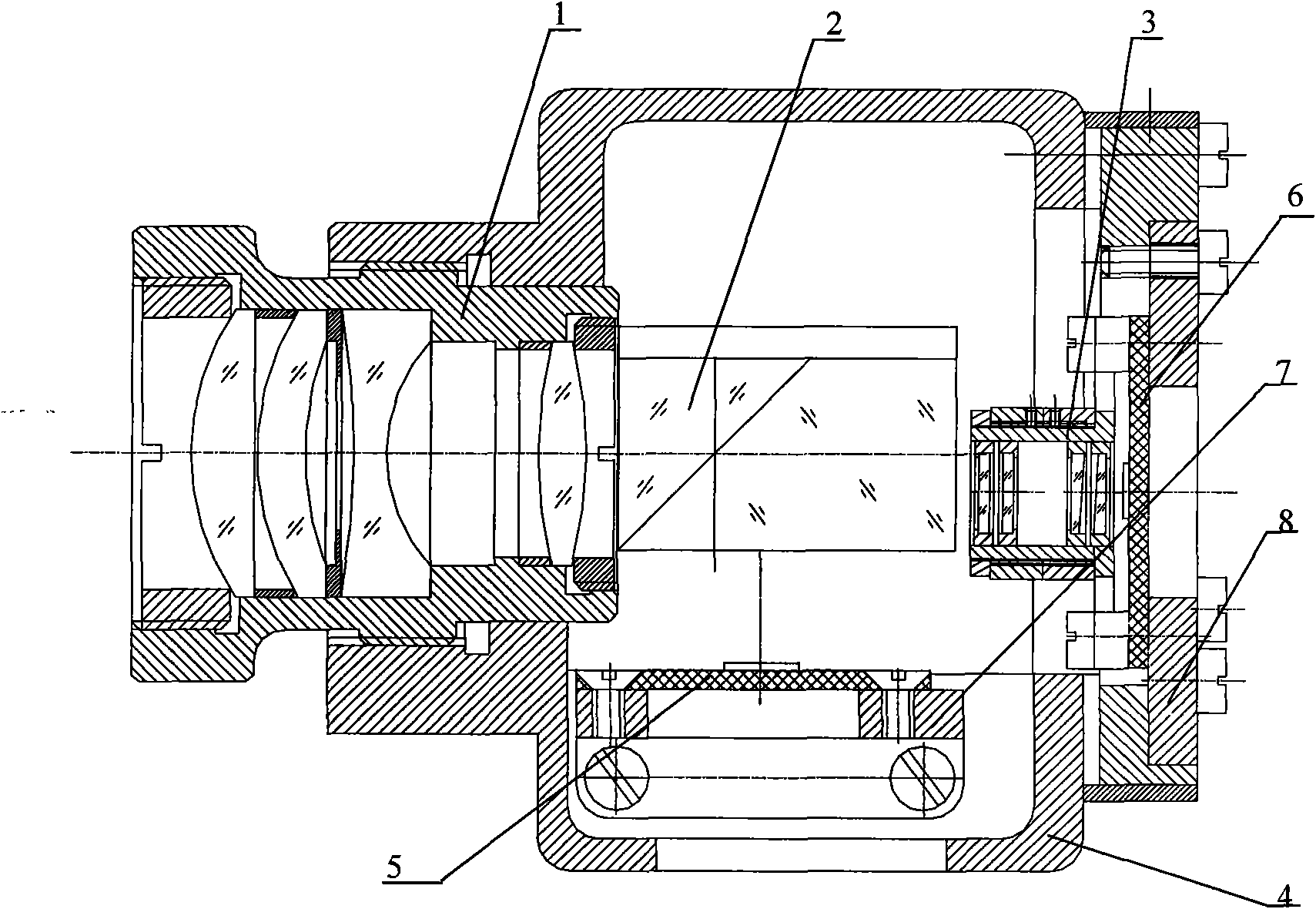 Optical imaging splicing device of double CCD image splicing detector