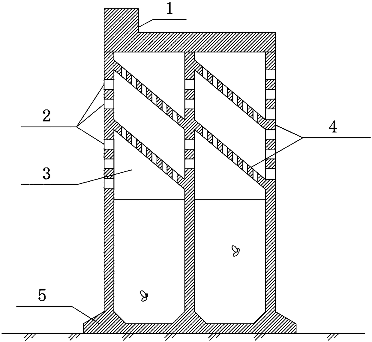 Holing caisson permeable breakwater with holing slope baffles designed in energy dissipation chambers