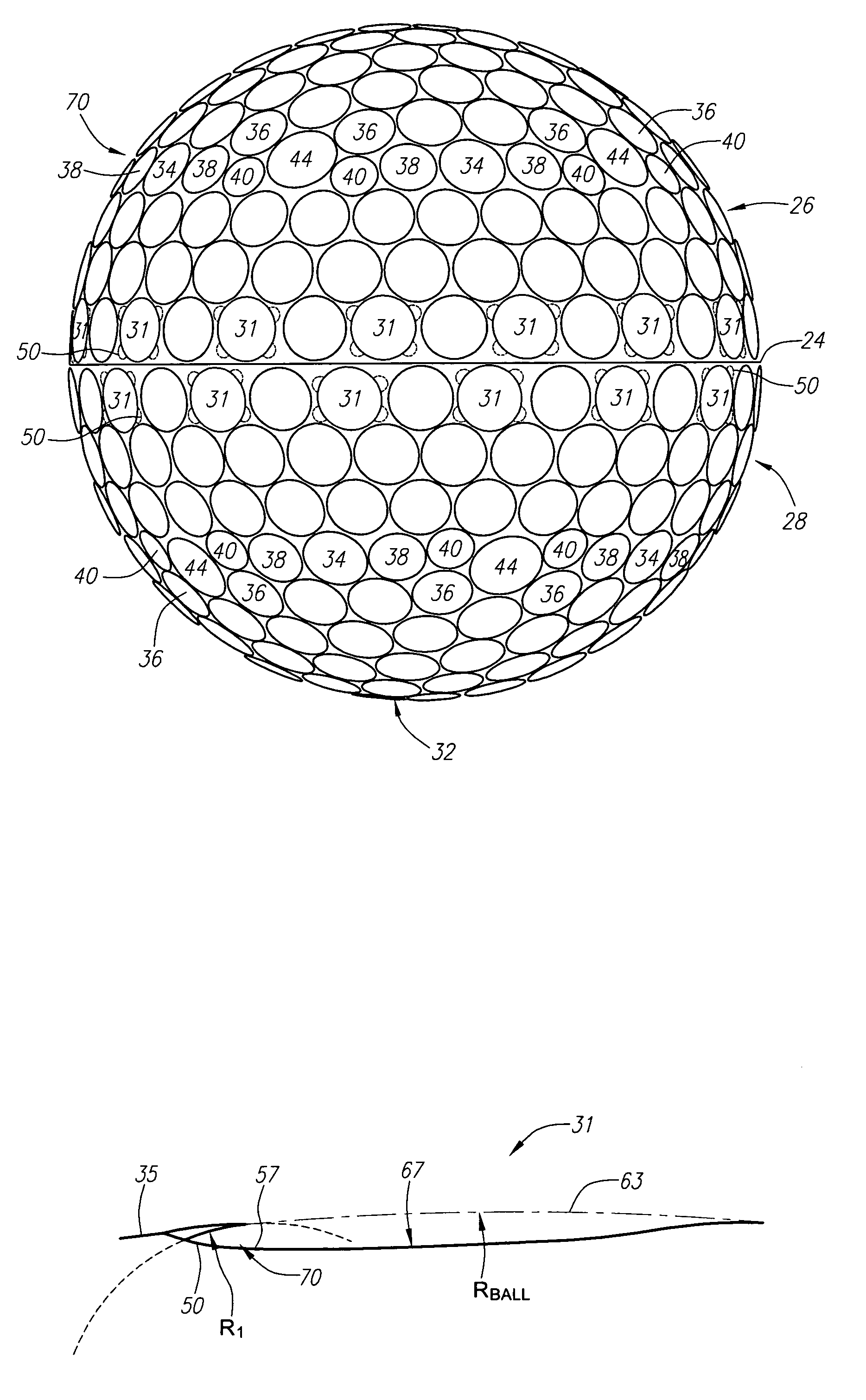 Golf ball with undercut dimples