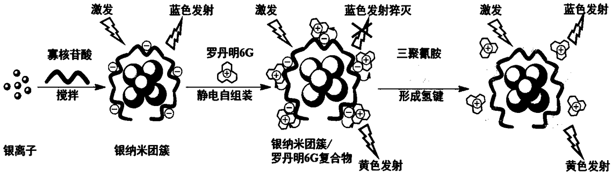 Preparation method of melamine ratiometric fluorescent probe based on silver nanocluster compound