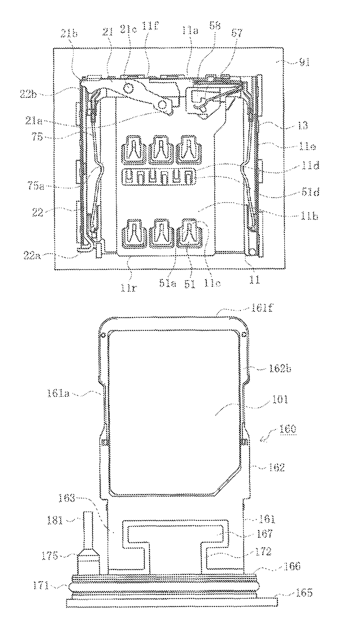 Card holding member and card connector set