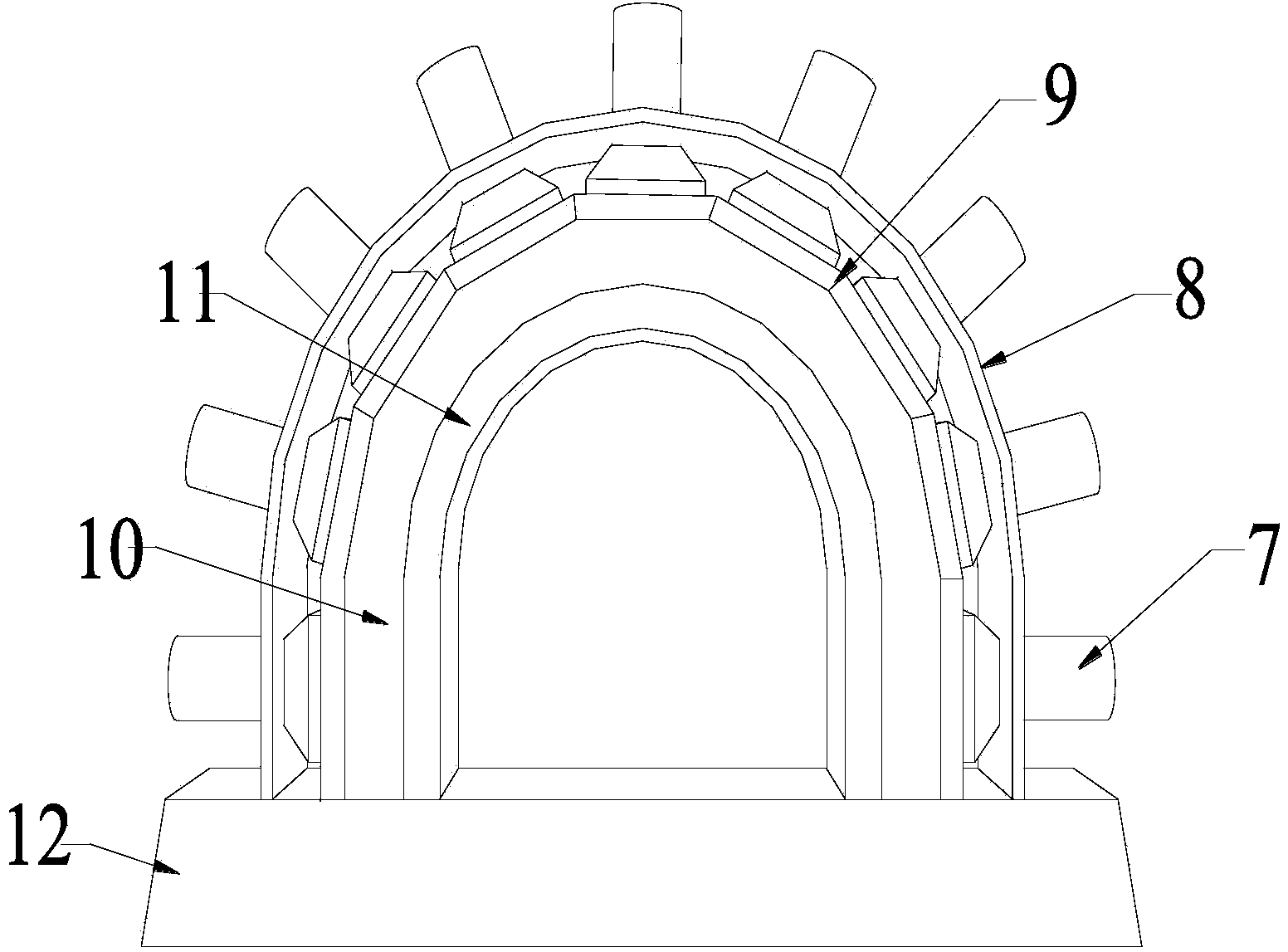 Testing system and method for supporting model of large arch flexibly and uniformly loaded tunnel