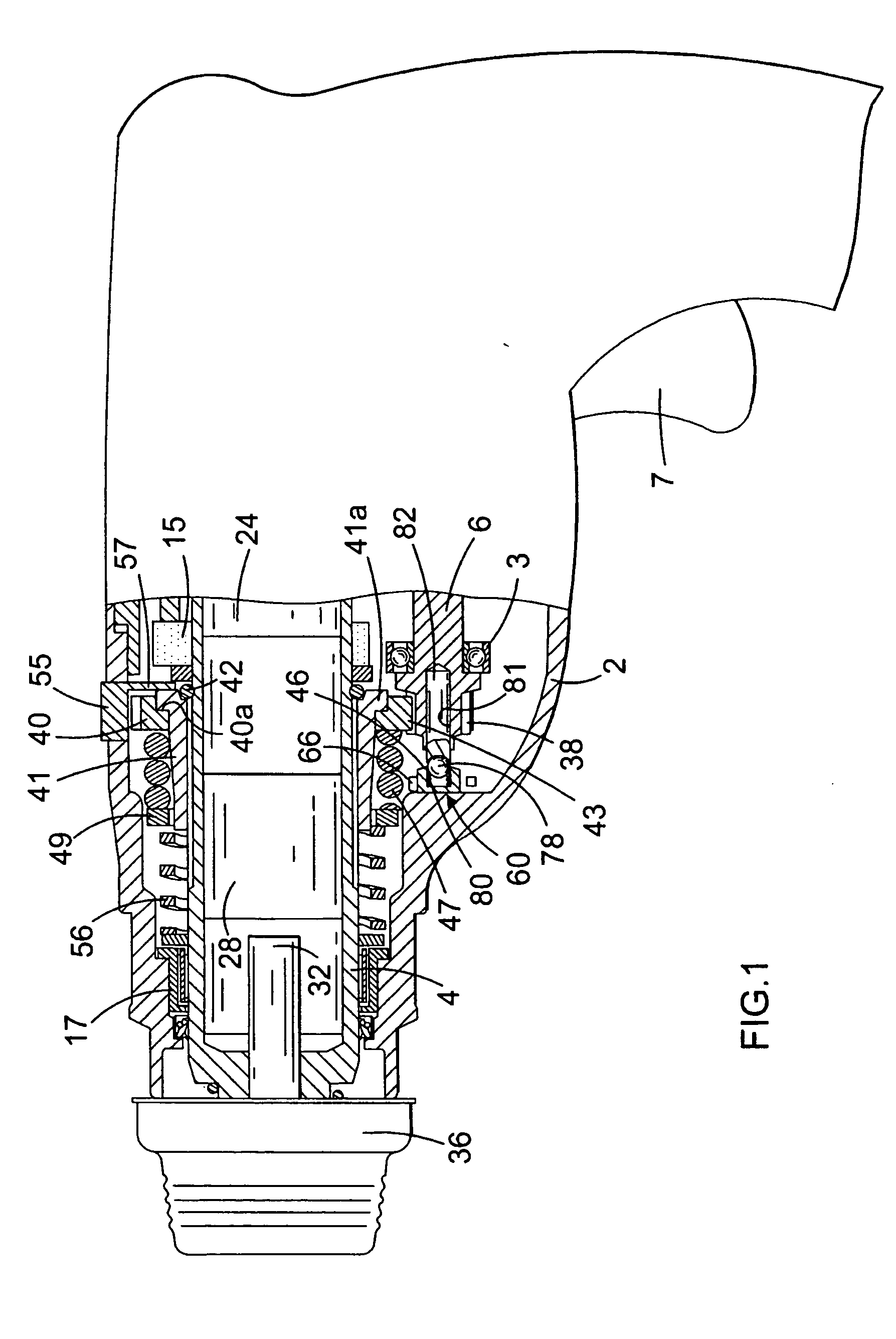 Rotary spindle for power tool and power tool incorporating such spindle