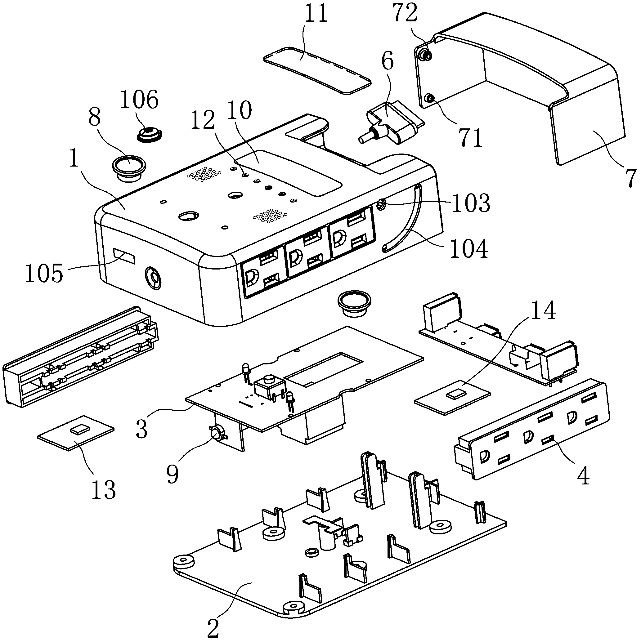 Multifunctional multi-output wall socket structure