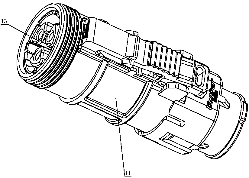 Plastic shell connector with shielding and high-voltage interlocking structure