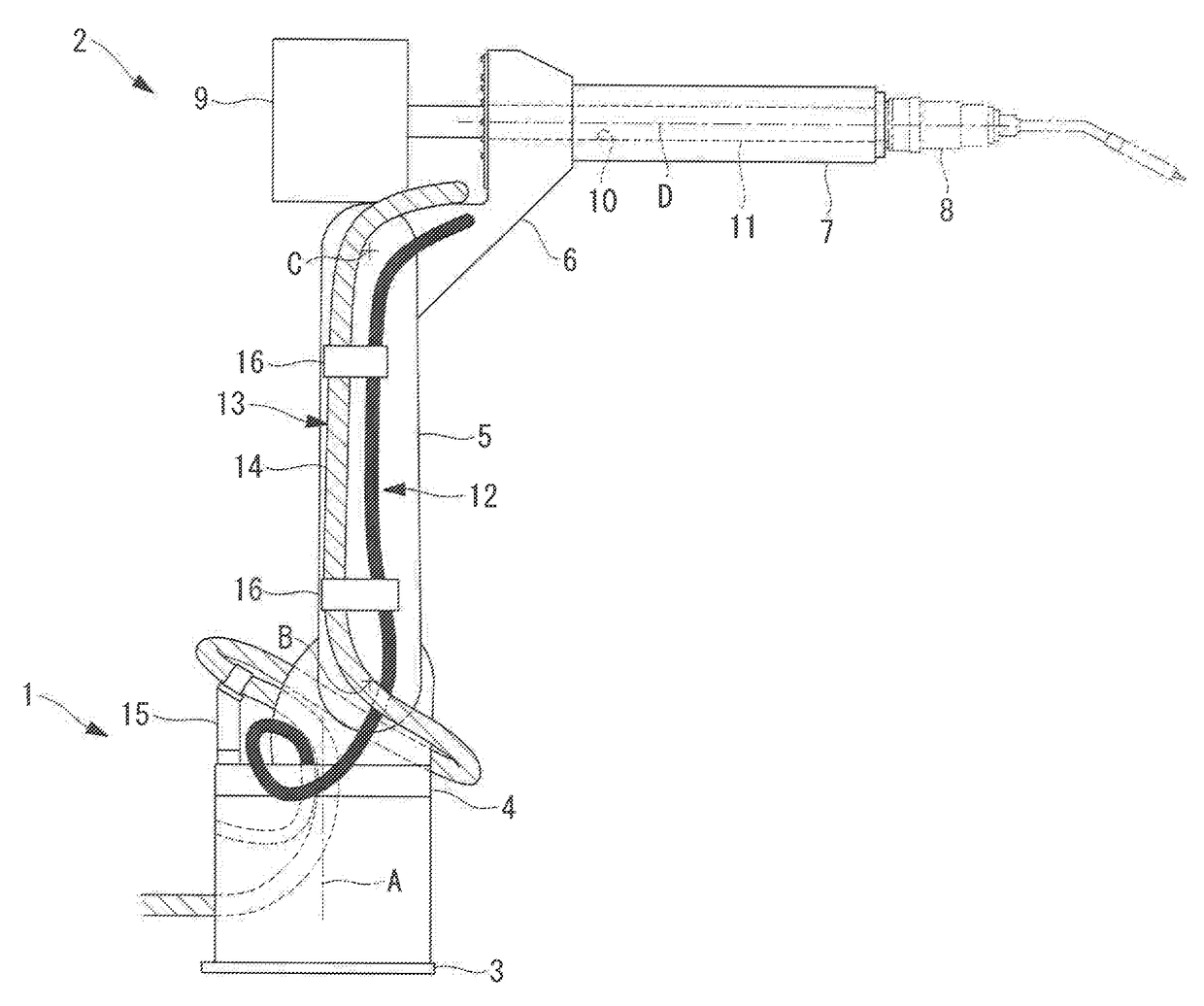 Robot linear-object handling structure