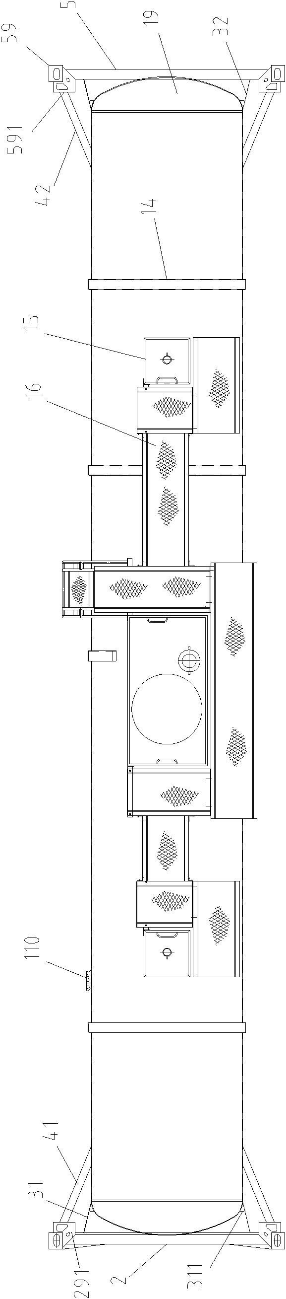 Tank container and end frame thereof