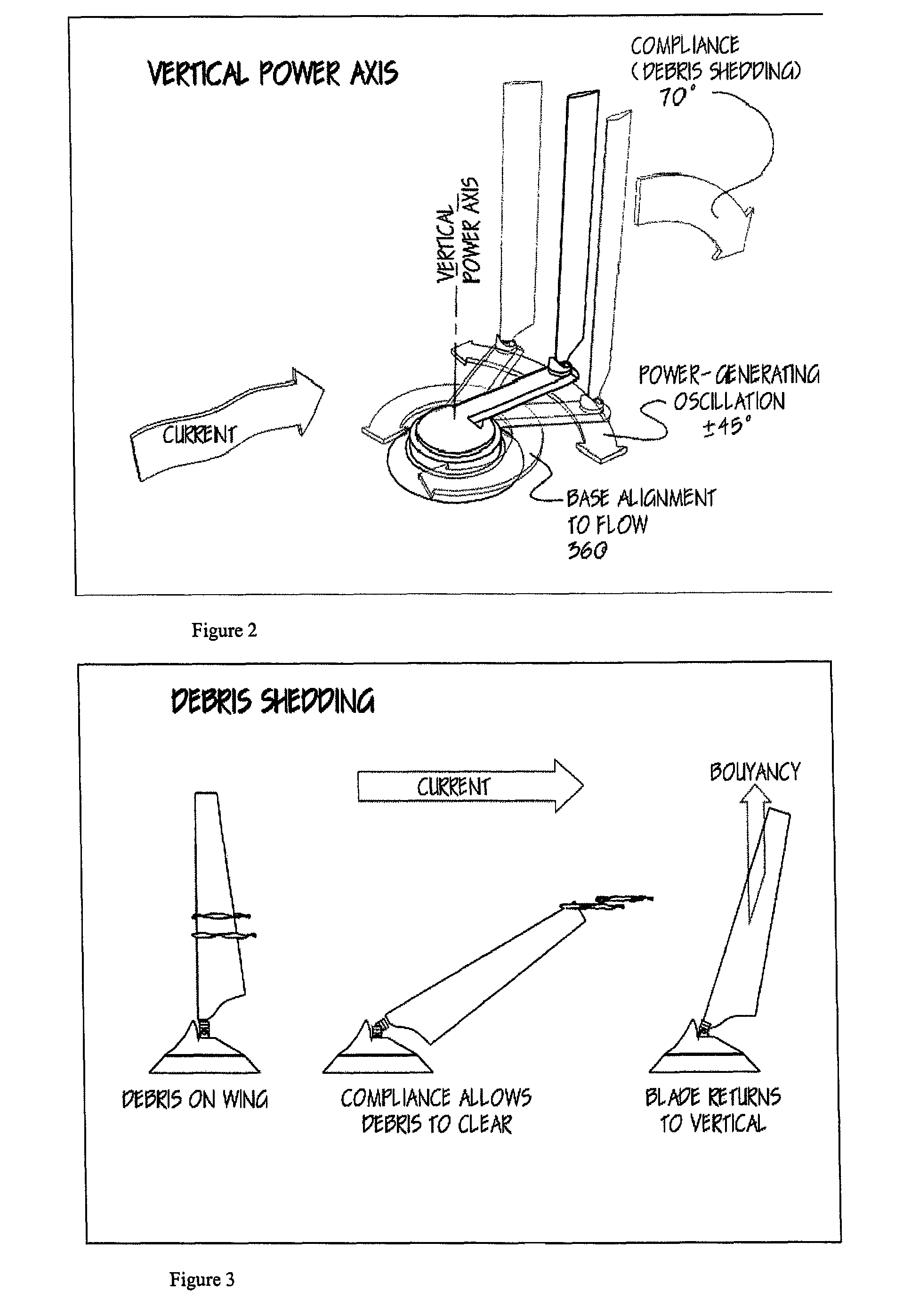 Buoyant blade free stream tidal power device