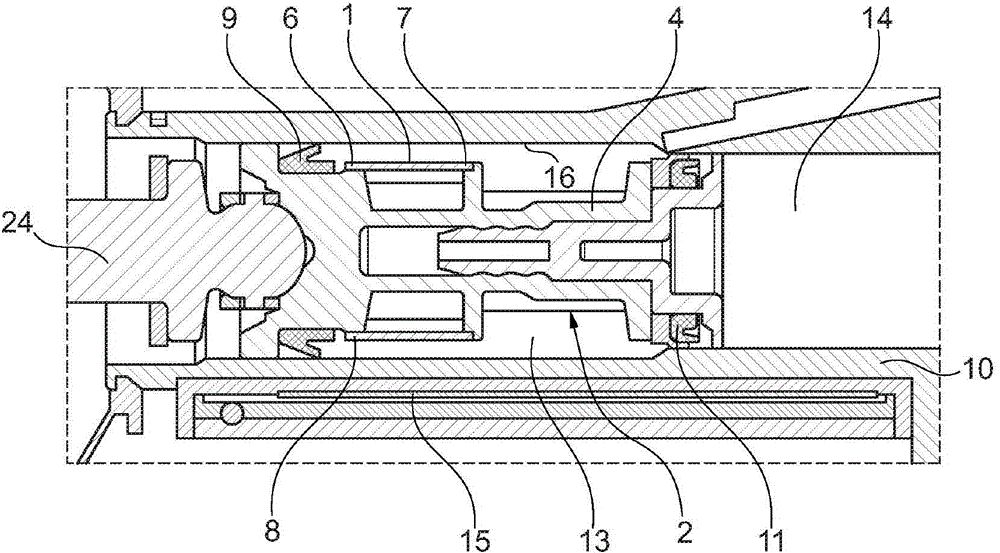 Target device for inductive displacement measurement of a master piston