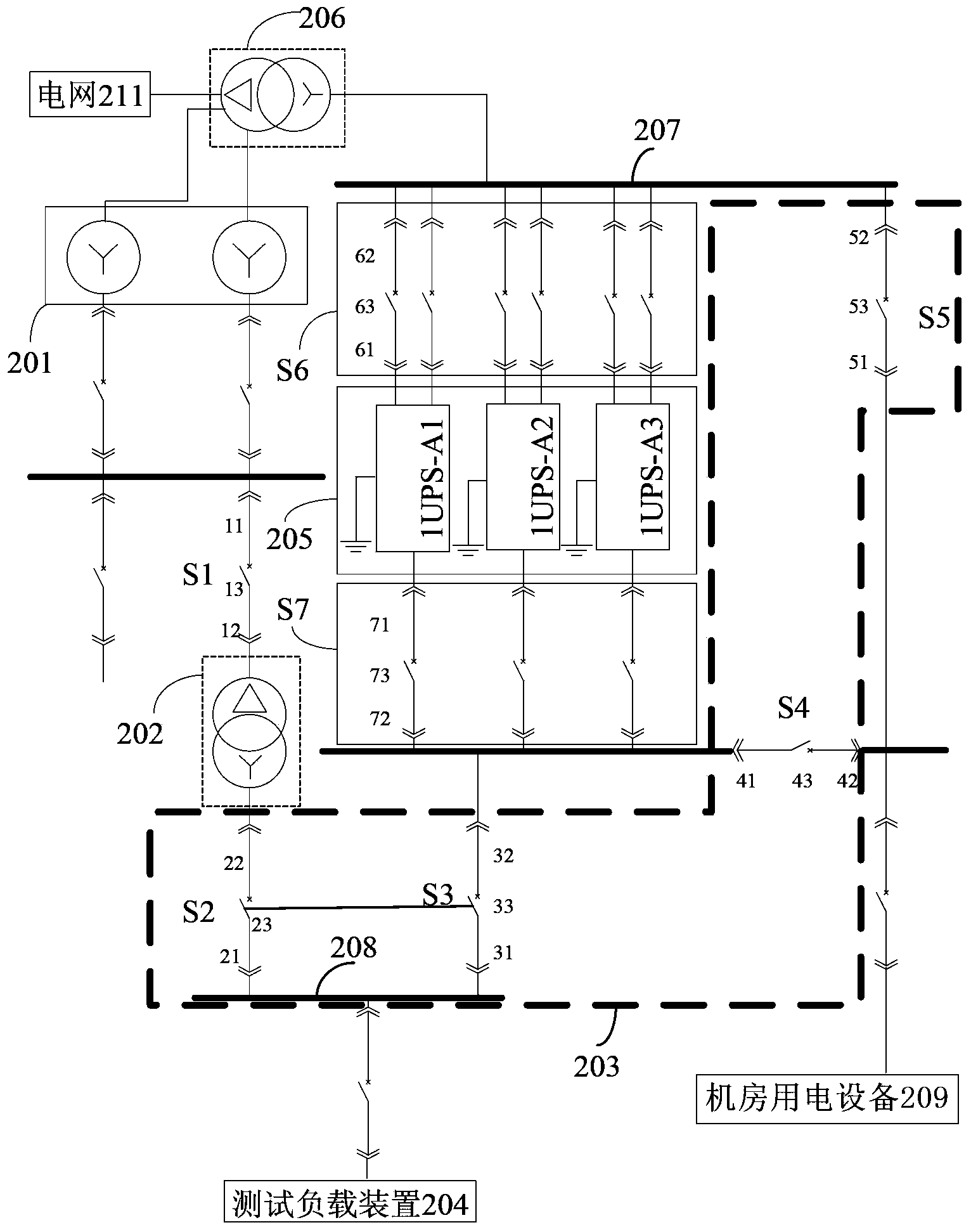 Power supply test system used in machine room