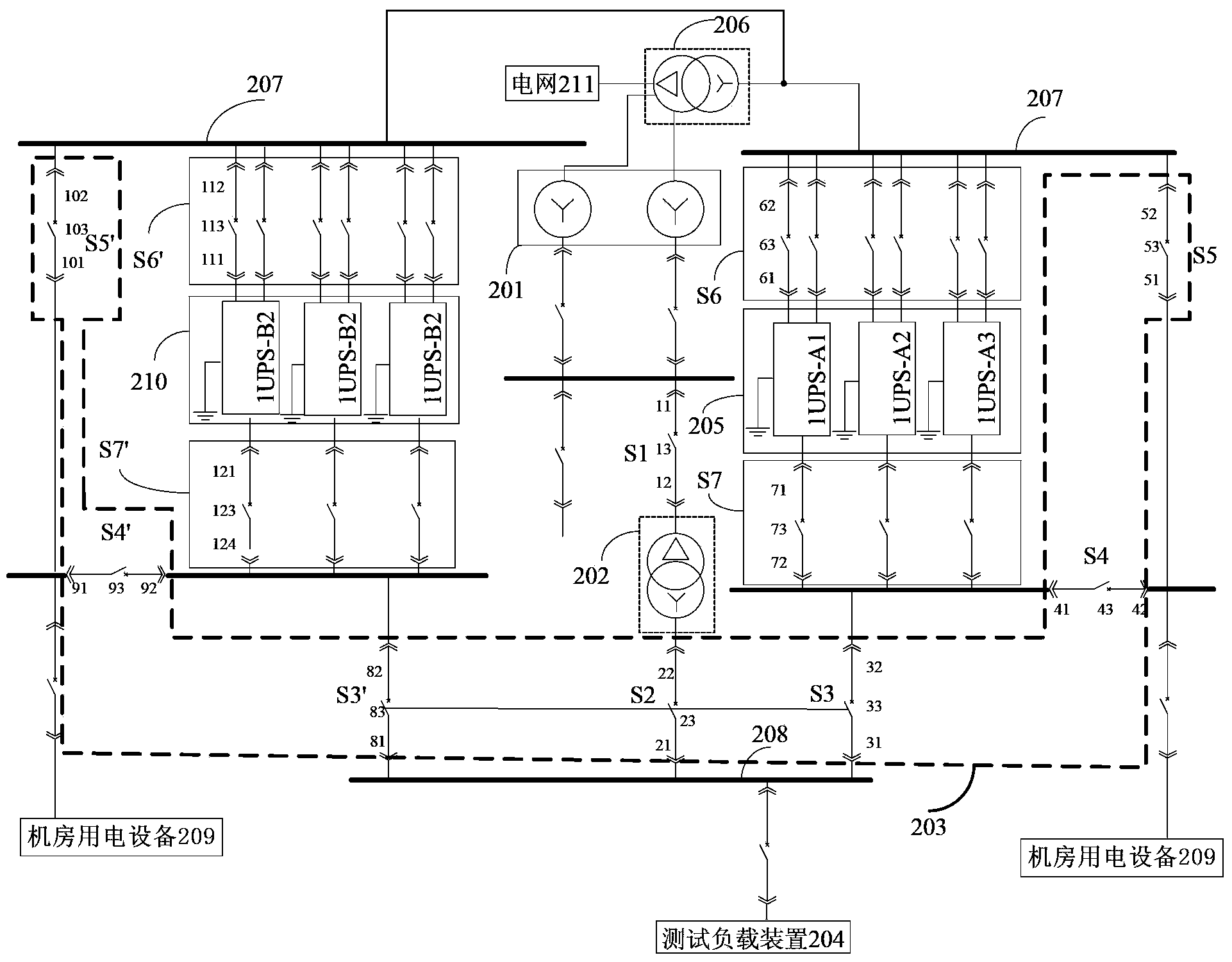 Power supply test system used in machine room