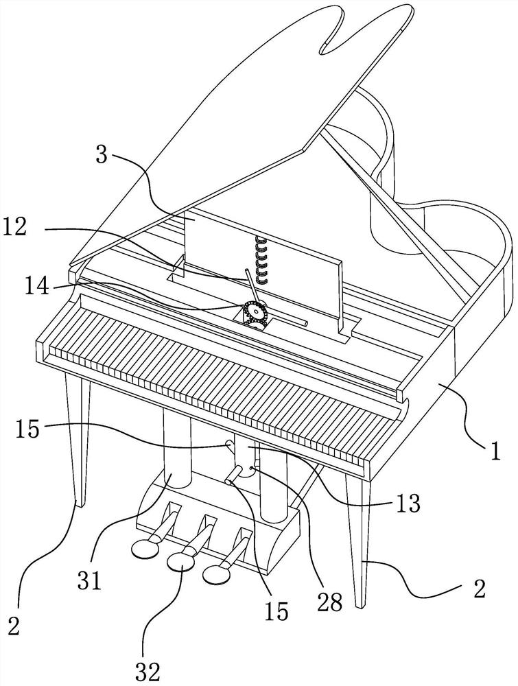 A page-turning device in a piano score-turning system